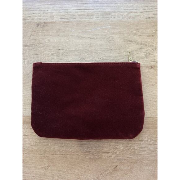 New Sezane Red Velvet Clutch Makeup Bag Zip Pouch Holiday Burgundy - Picture 2 of 5
